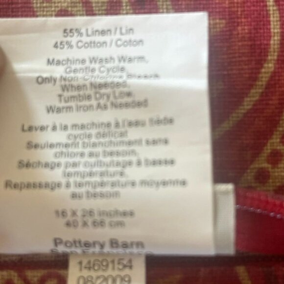 Vtg Pottery Barn Moroccan Linen Blend Pillow Covers (2) Red & Green 16x26 - Picture 6 of 6